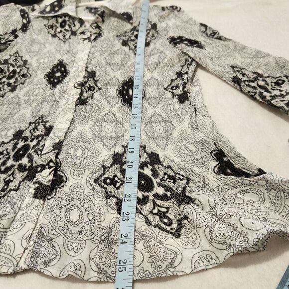 Essentials By Milano Blouse Medium Butterfly Sleeve White Black Sheer - Picture 4 of 11